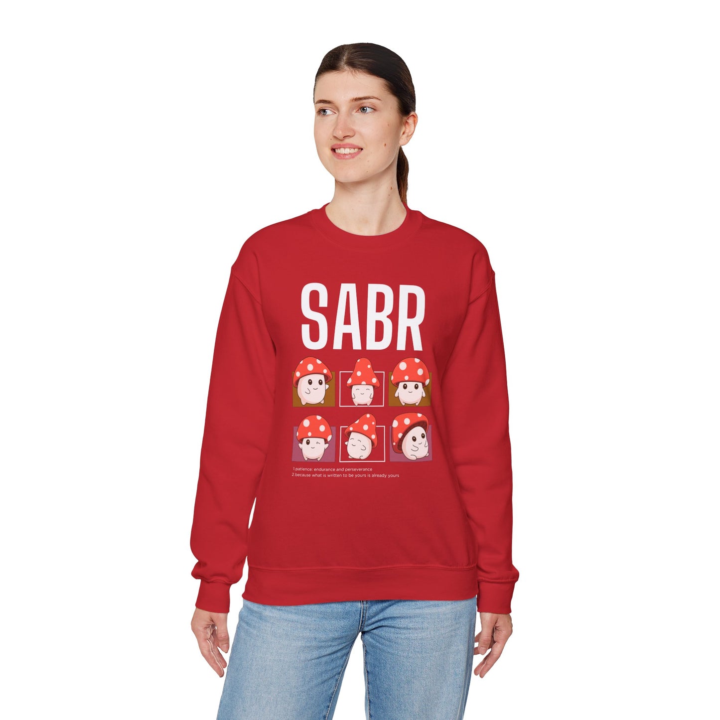 Sabr Typographic Sweatshirt - Cute Mushroom Cozy Soft Cotton Unisex Statement Sweatshirt