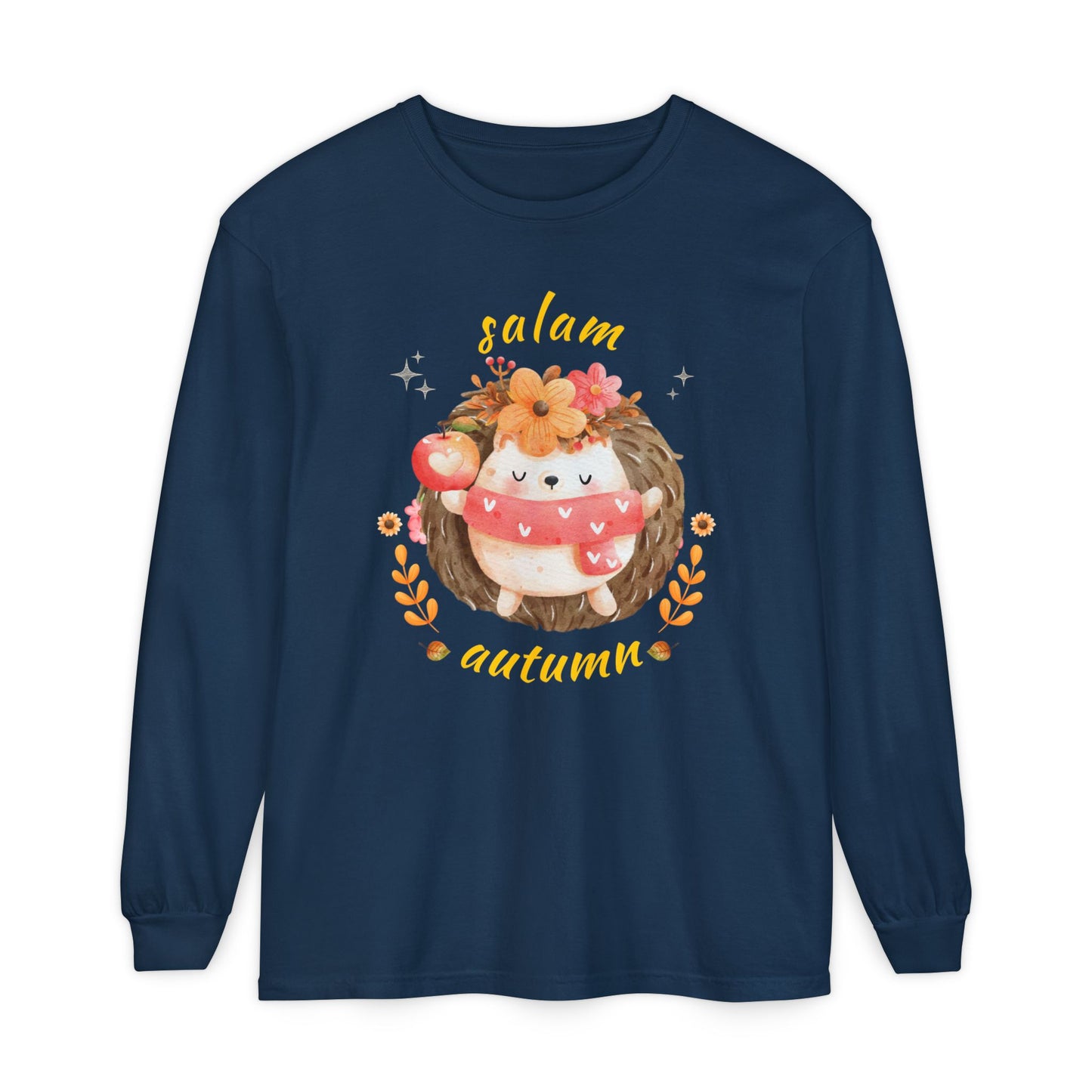 Salam Autumn Cute Hedgehog Sleeping Graphic Long-Sleeve Tee T-Shirt - Cozy Autumn Cute Hedgehog Sleeping Graphic Unisex Long-Sleeve Tee