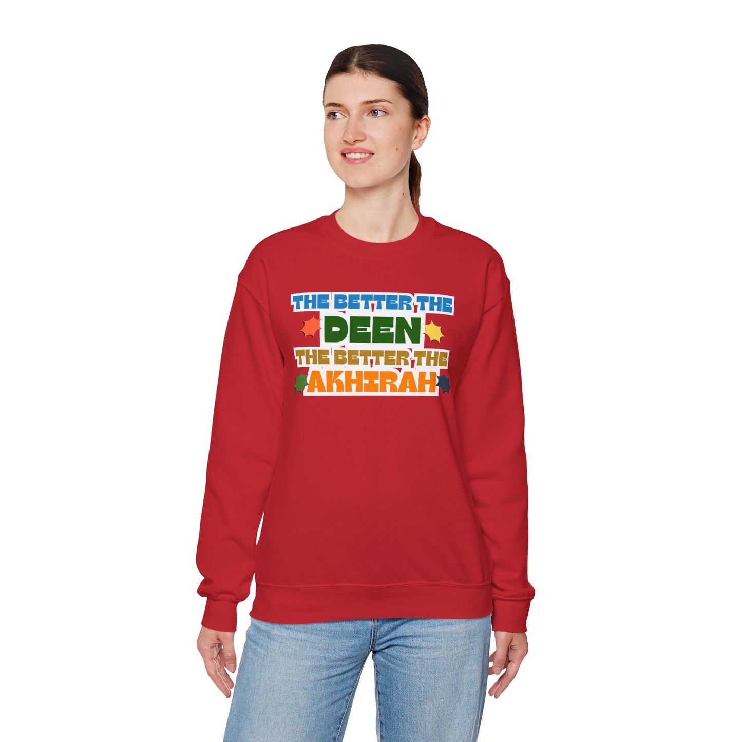 The Better Deen Akhirah Typographic Sweatshirt - Cozy Soft Cotton Unisex Statement Sweatshirt