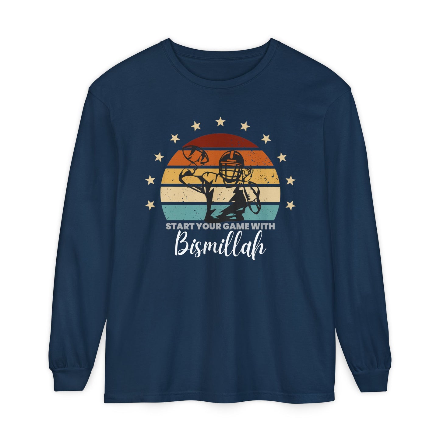 Start Your Game With Bismillah Graphic Long-Sleeve Tee T-Shirt - Soft Cotton Game Motivation Bismillah Typography Unisex Long-Sleeve Tee