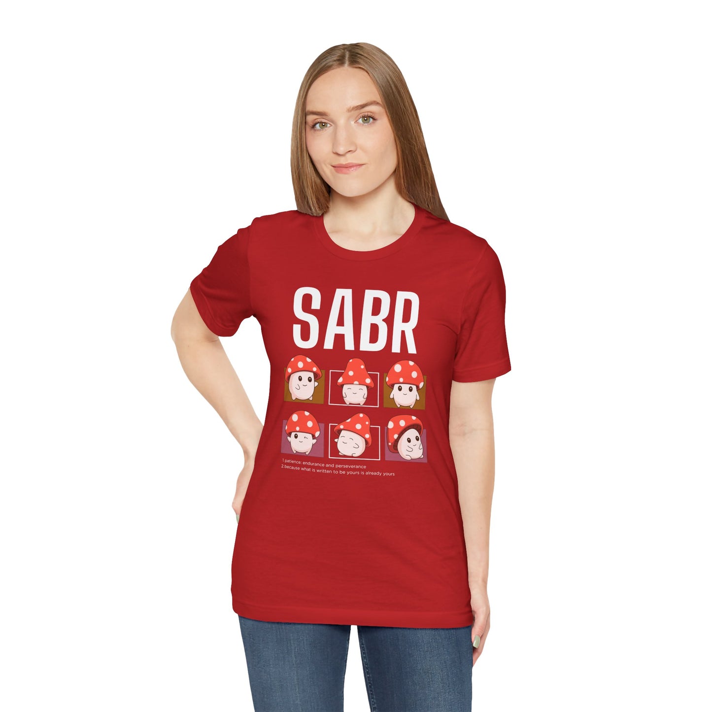 Sabr Typographic Tee T-Shirt - Cute Mushroom Cozy Soft Cotton Unisex Statement Tee