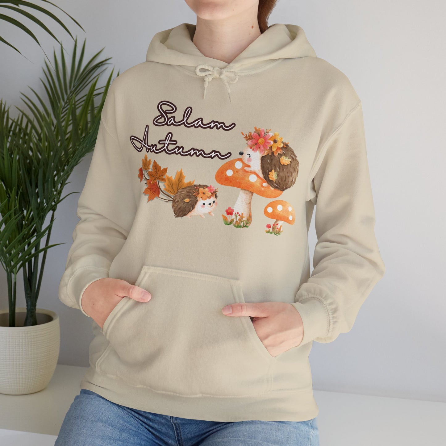 Salam Autumn Cute Hedgehog Mushroom Graphic Hoodie - Cozy Autumn Cute Hedgehog Mushroom Graphic Unisex Hoodie