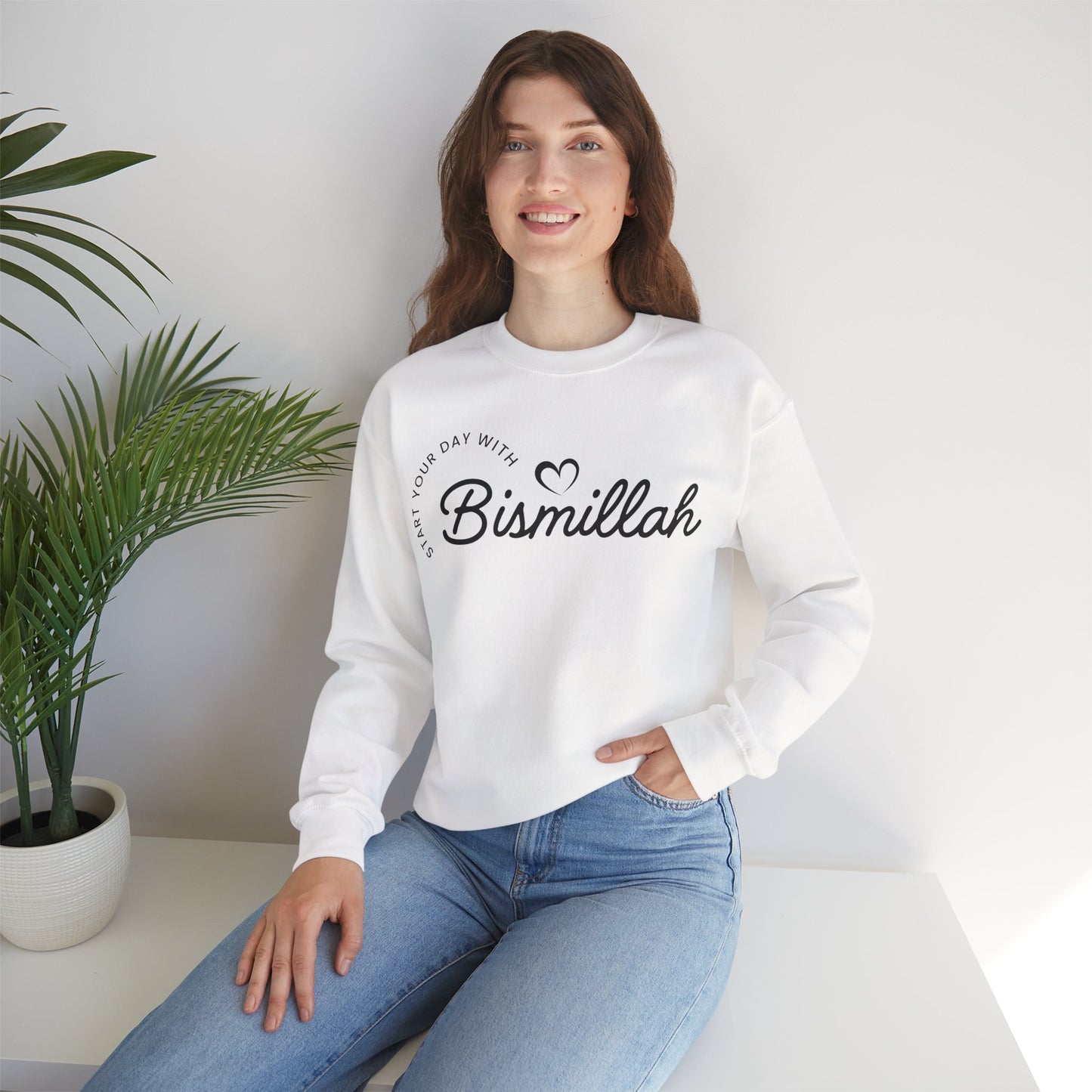 Start Your Day With Bismillah Graphic Sweatshirt - Soft Cotton Love Inspiring Bismillah Typography Unisex Sweatshirt