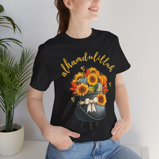Alhamdulillah Classic Pot Floral Gratitude Graphic Tee T-Shirt - Alhamdulillah Typography Islamic Unisex Tee