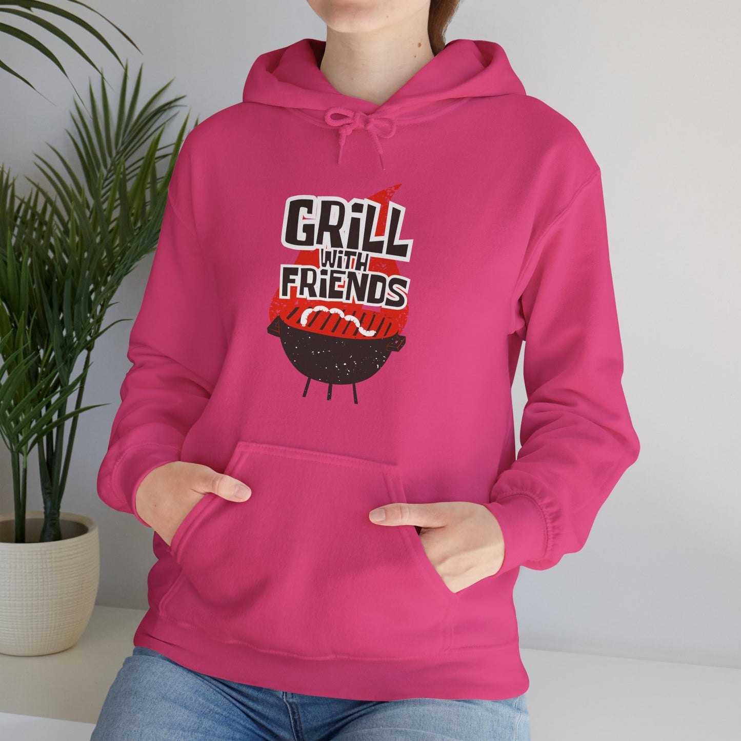 Grill with Friends Typographic Hoodie - Cozy Soft Cotton Unisex Sausage Graphic Hoodie