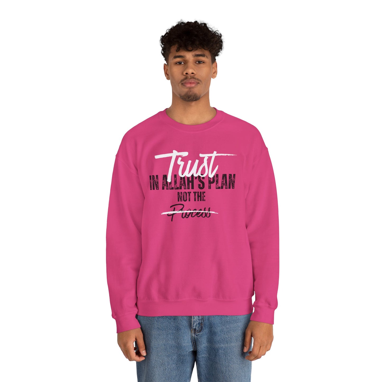 Trust in Allah's Plan Not The Process Typographic Sweatshirt - Tawakkul Cozy Soft Cotton Unisex Sweatshirt