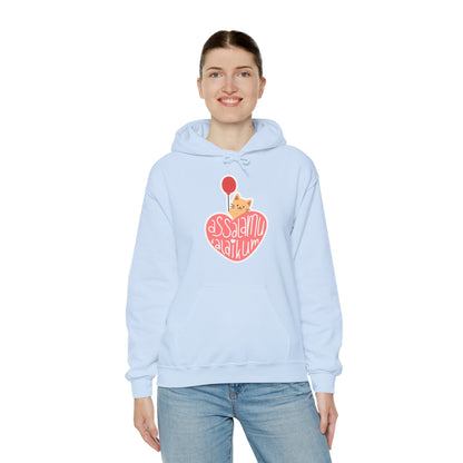 Assalamualaikum Typographic Hoodie - Cute Cat Heart Balloon Graphic Cozy Soft Cotton Unisex Hoodie