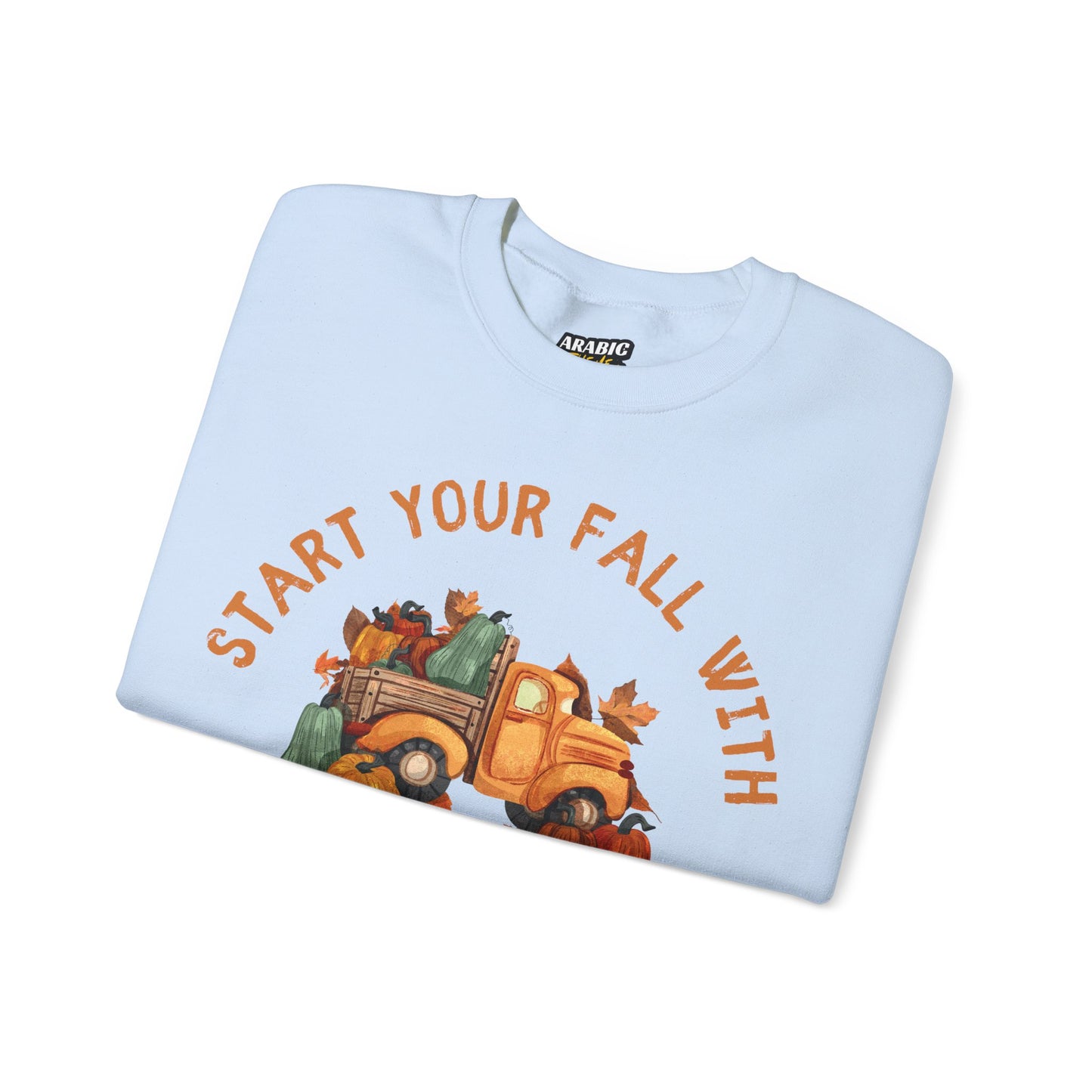 Start Your Fall with Bismillah Graphic Sweatshirt - Cozy Autumn Cute Truck Pumpkin Graphic Unisex Sweatshirt