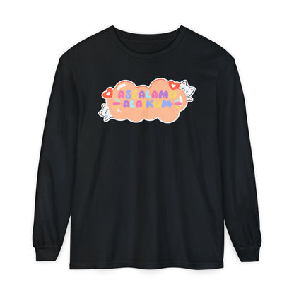 Assalamualaikum Typographic Long Sleeve Tee T-Shirt - Cute Cat Lover Graphic Cozy Soft Cotton Unisex Long Sleeve Tee