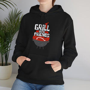 Grill with Friends Typographic Hoodie - Cozy Soft Cotton Unisex Sausage Graphic Hoodie
