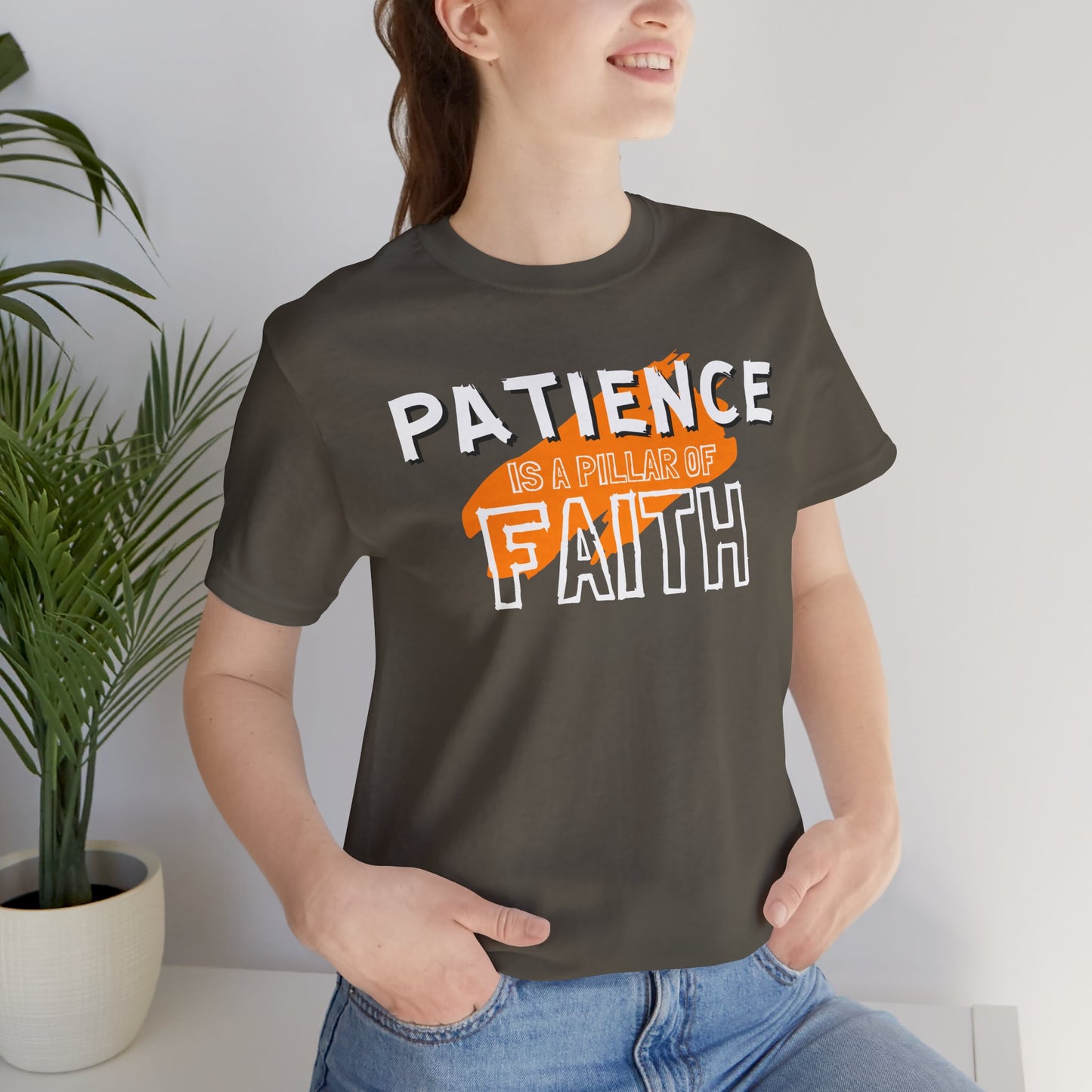 Patience is a Pillar of Faith Typographic Tee T-Shirt - Cozy Soft Cotton Unisex Statement Tee