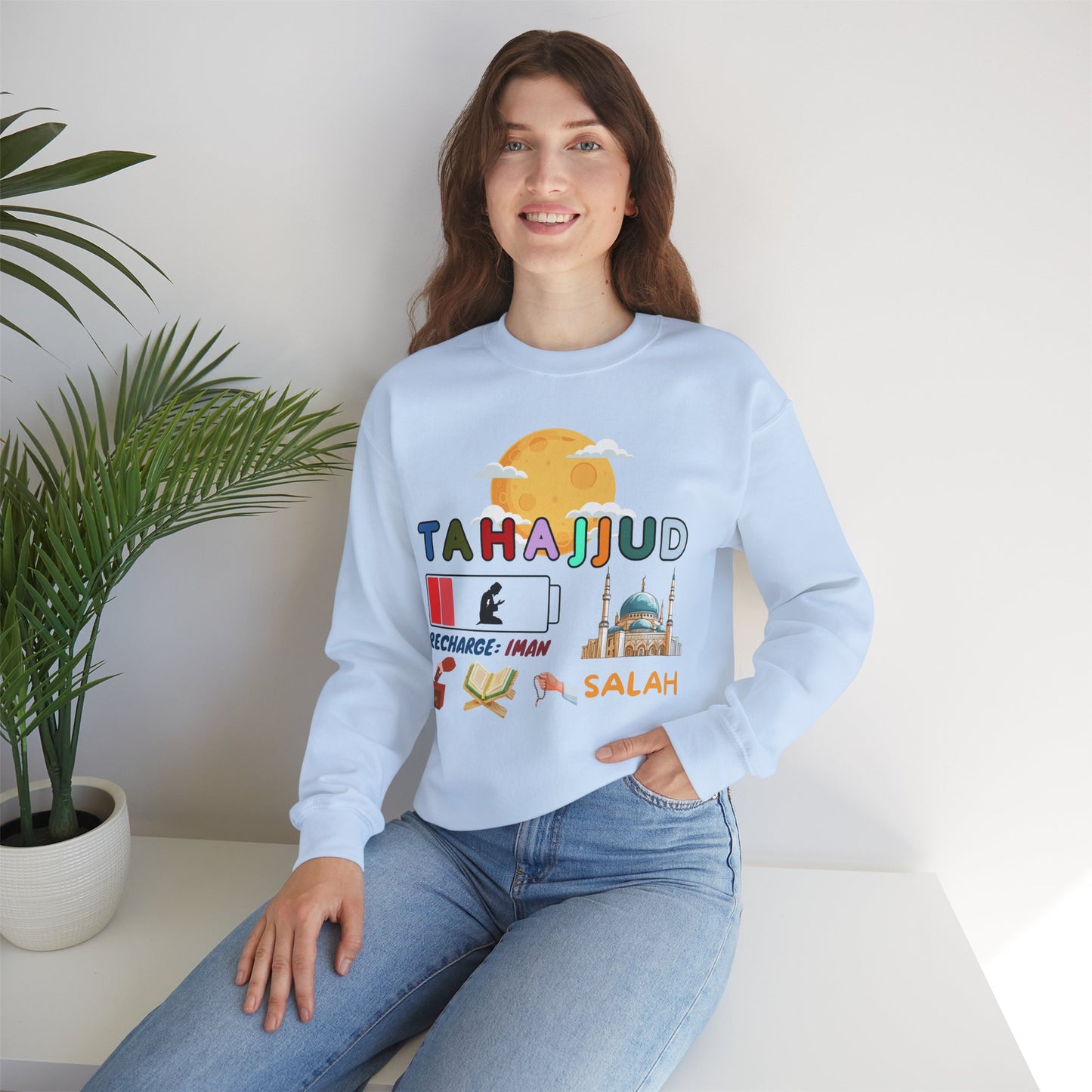 Tahajjud Recharge Iman Graphic Sweatshirt - Tahajjud Recharge Iman Typography Islamic Unisex Sweatshirt