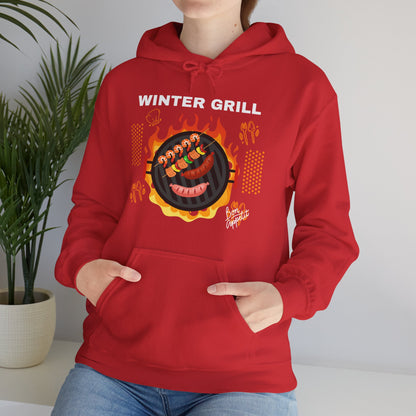 Winter Grill Typographic Hoodie - Cozy Soft Cotton Unisex Sausage Graphic Hoodie