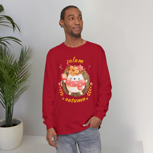 Salam Autumn Cute Hedgehog Sleeping Graphic Long-Sleeve Tee T-Shirt - Cozy Autumn Cute Hedgehog Sleeping Graphic Unisex Long-Sleeve Tee
