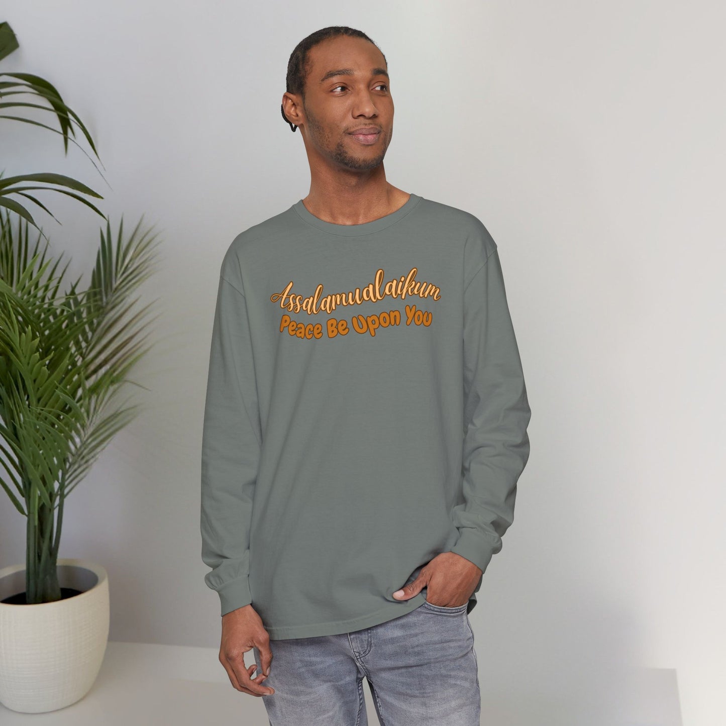 Assalamualaikum Peace Be Upon You Graphic Long-Sleeve Tee T-Shirt - Cozy Salam Typography Unisex Long-Sleeve Tee