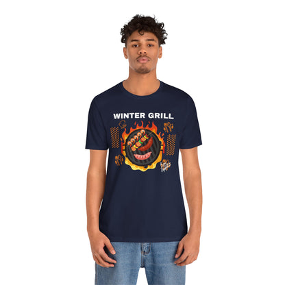 Winter Grill Typographic Tee T-Shirt - Cozy Soft Cotton Unisex Sausage Graphic Tee T-Shirt