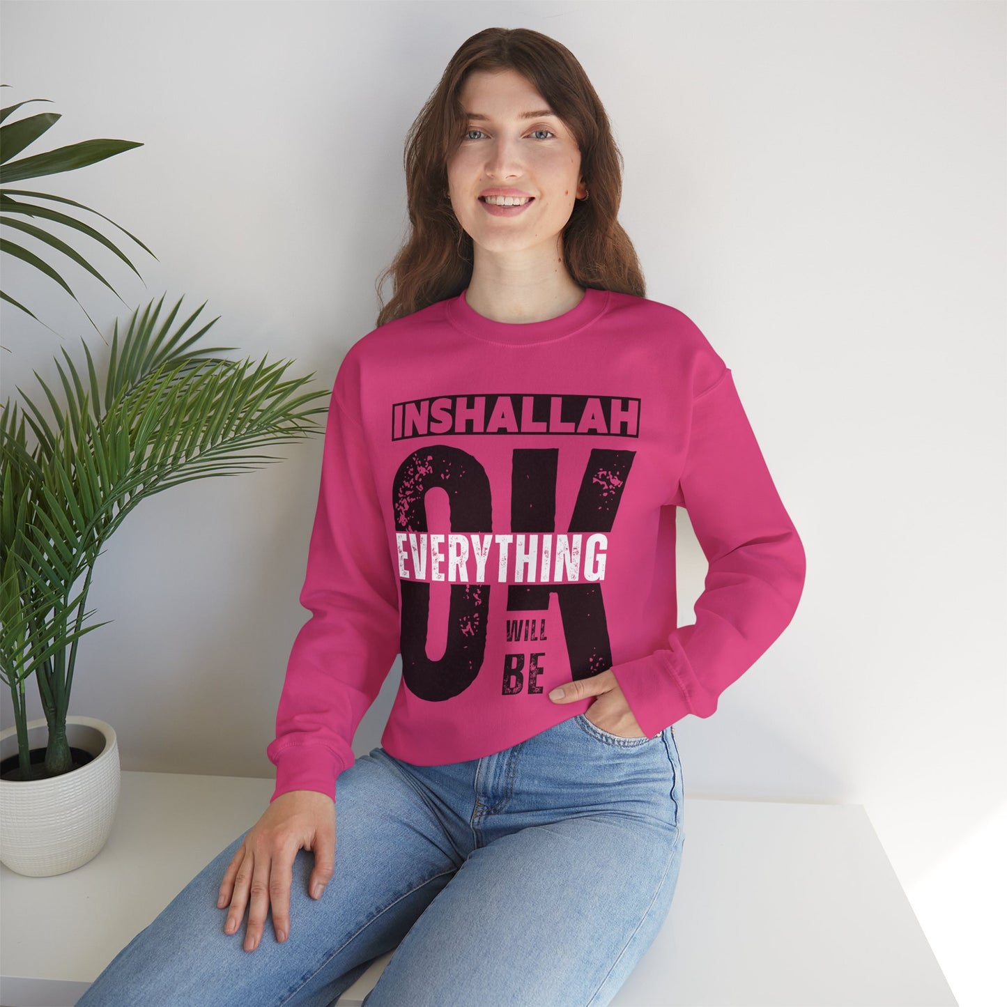 Inshallah Everything OK Typographic Sweatshirt - Cozy Soft Cotton Unisex Sweatshirt