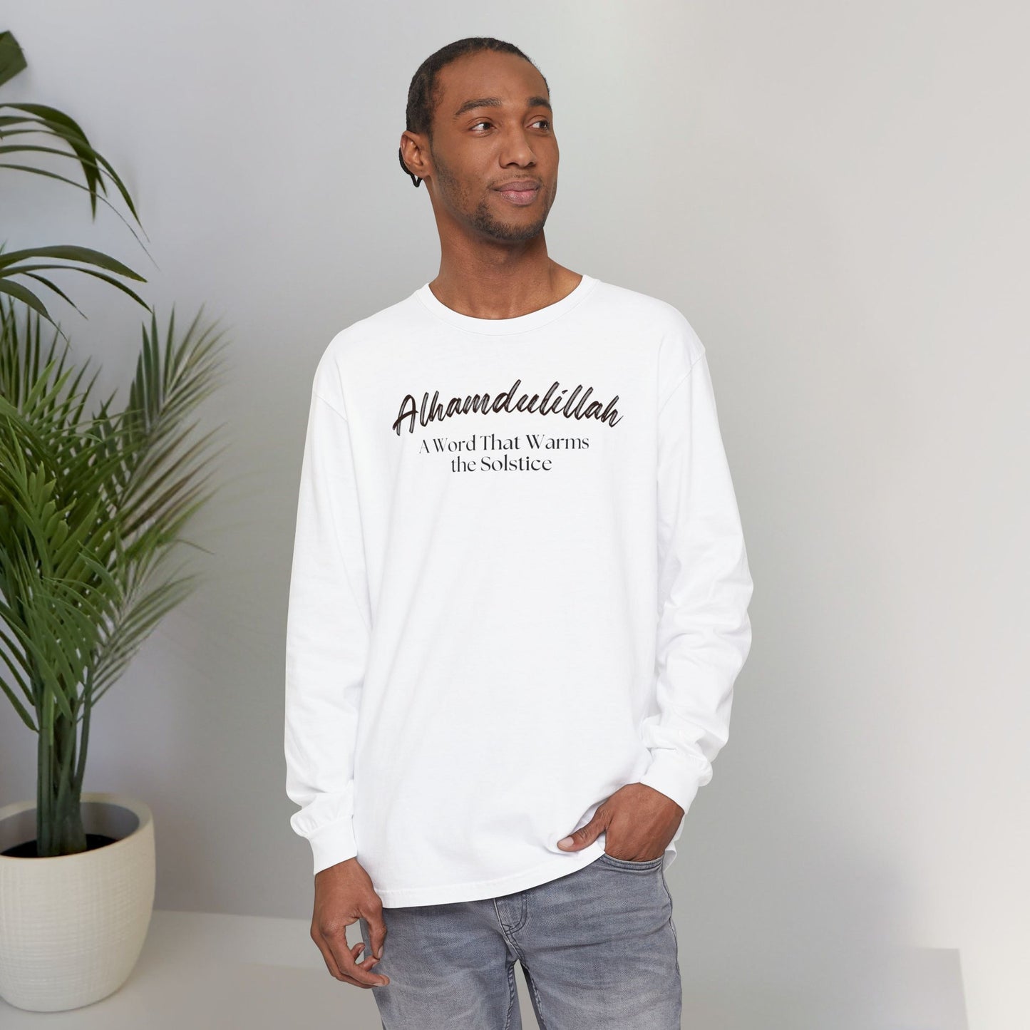 Alhamdulillah A Word That Warms the Solstice Graphic Long-Sleeve T-Shirt - Alhamdulillah Typography Islamic Unisex Tee