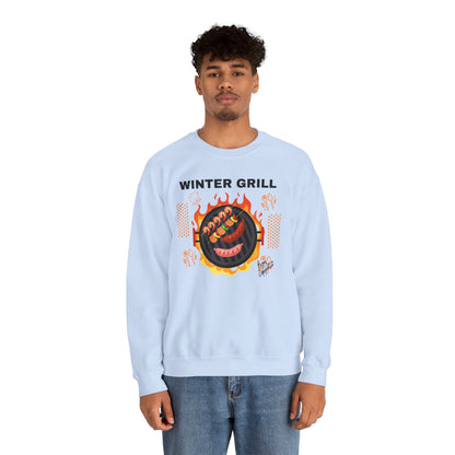 Winter Grill Typographic Sweatshirt - Cozy Soft Cotton Unisex Sausage Graphic Sweatshirt
