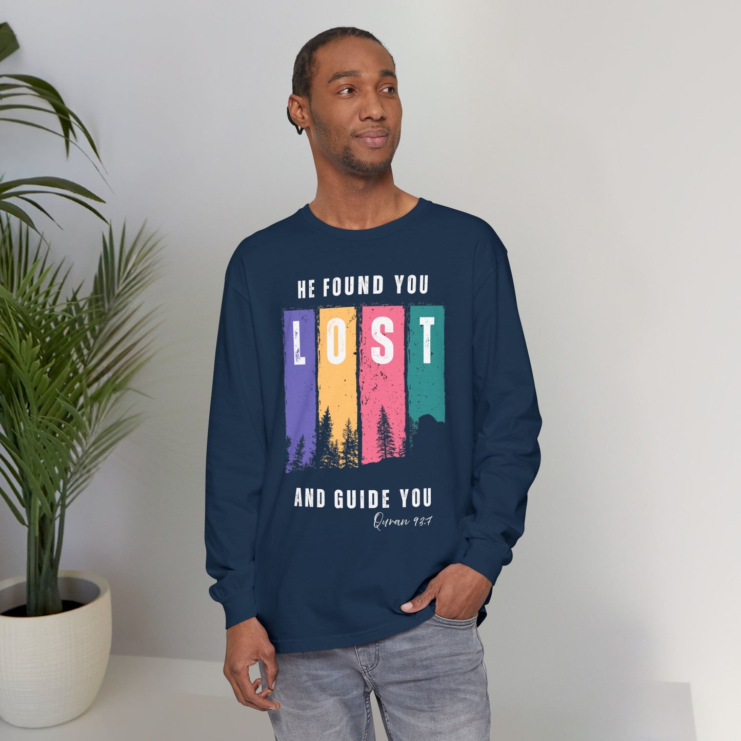 He Found You lost And Guide You Graphic Long-Sleeve Tee T-Shirt - He Found You lost And Guide You Typography Islamic Unisex Long-Sleeve Tee