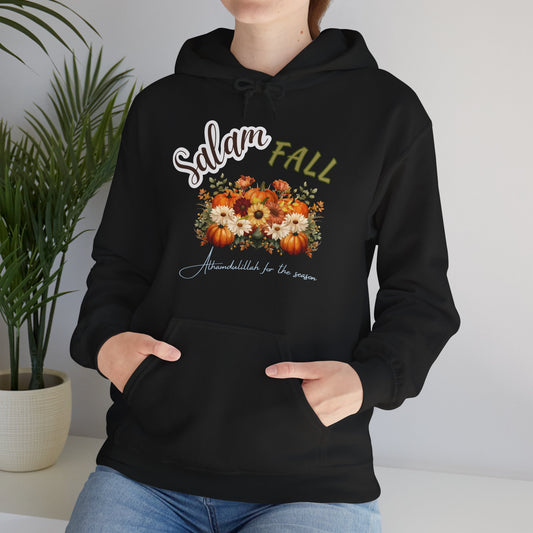 Salam Fall Flower Pumpkin Graphic Hoodie - Alhamdulillah Cozy Autumn Graphic Unisex Hoodie