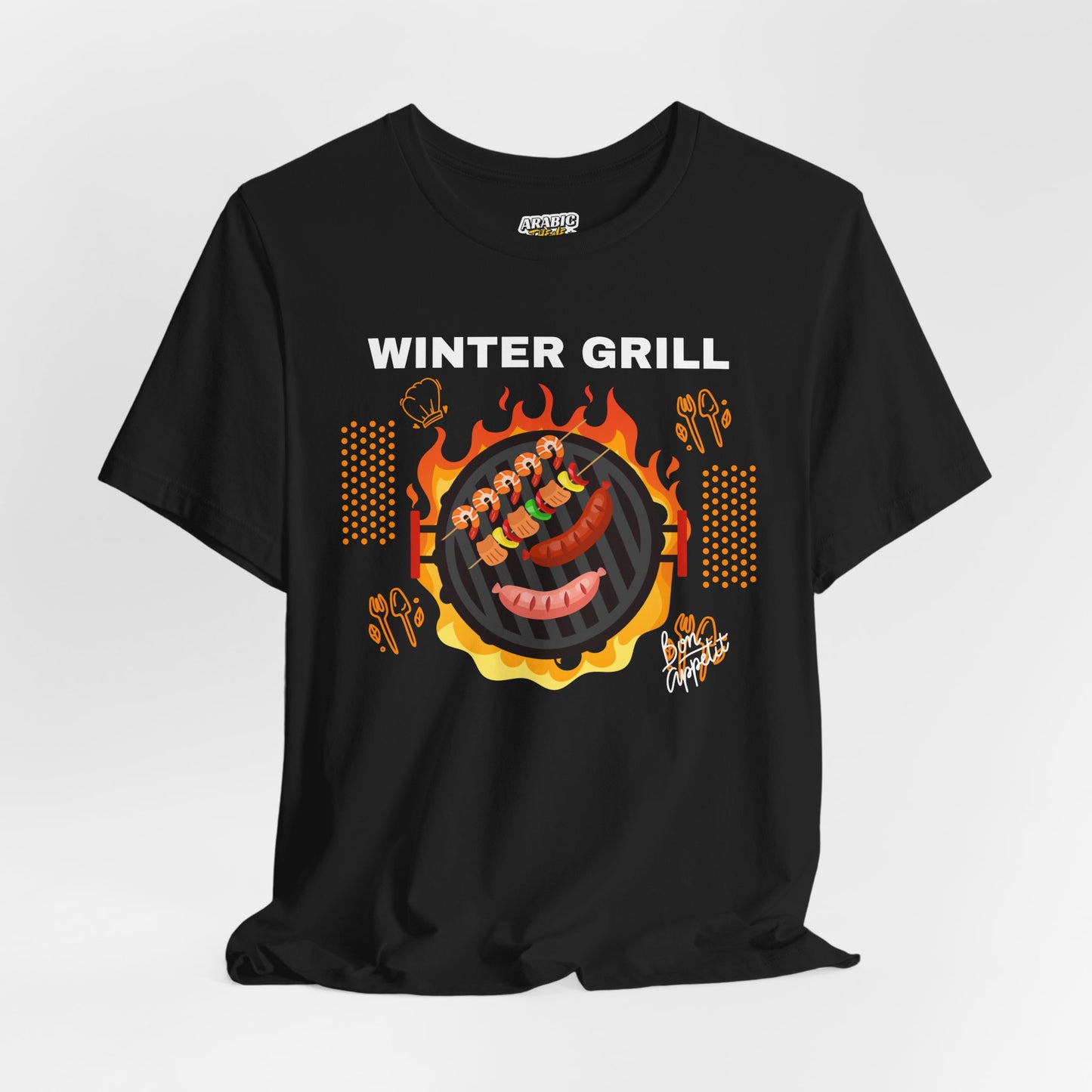 Winter Grill Typographic Tee T-Shirt - Cozy Soft Cotton Unisex Sausage Graphic Tee T-Shirt