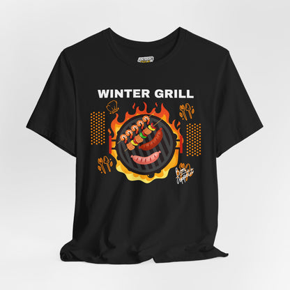 Winter Grill Typographic Tee T-Shirt - Cozy Soft Cotton Unisex Sausage Graphic Tee T-Shirt