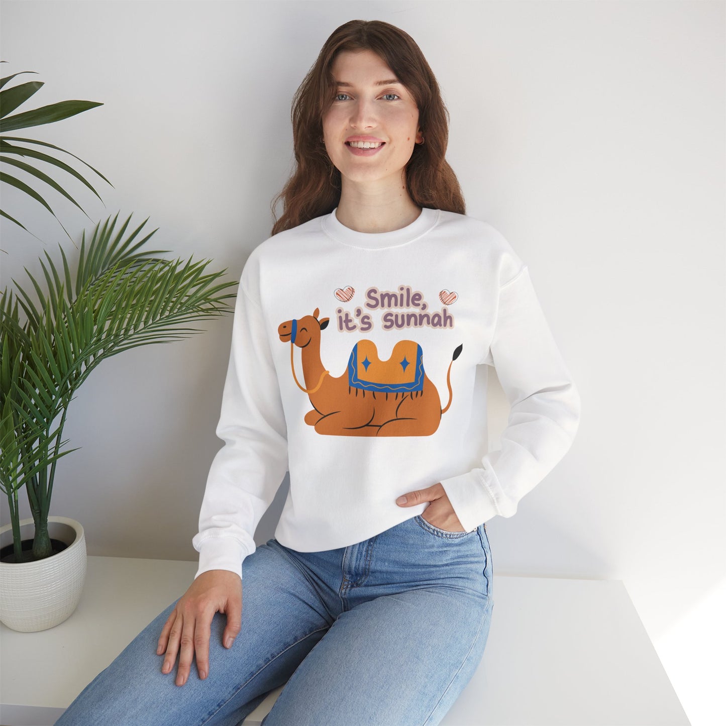 Smile Its Sunnah Typographic Sweatshirt - Cute Camel Smiling Cozy Soft Cotton Unisex Sweatshirt