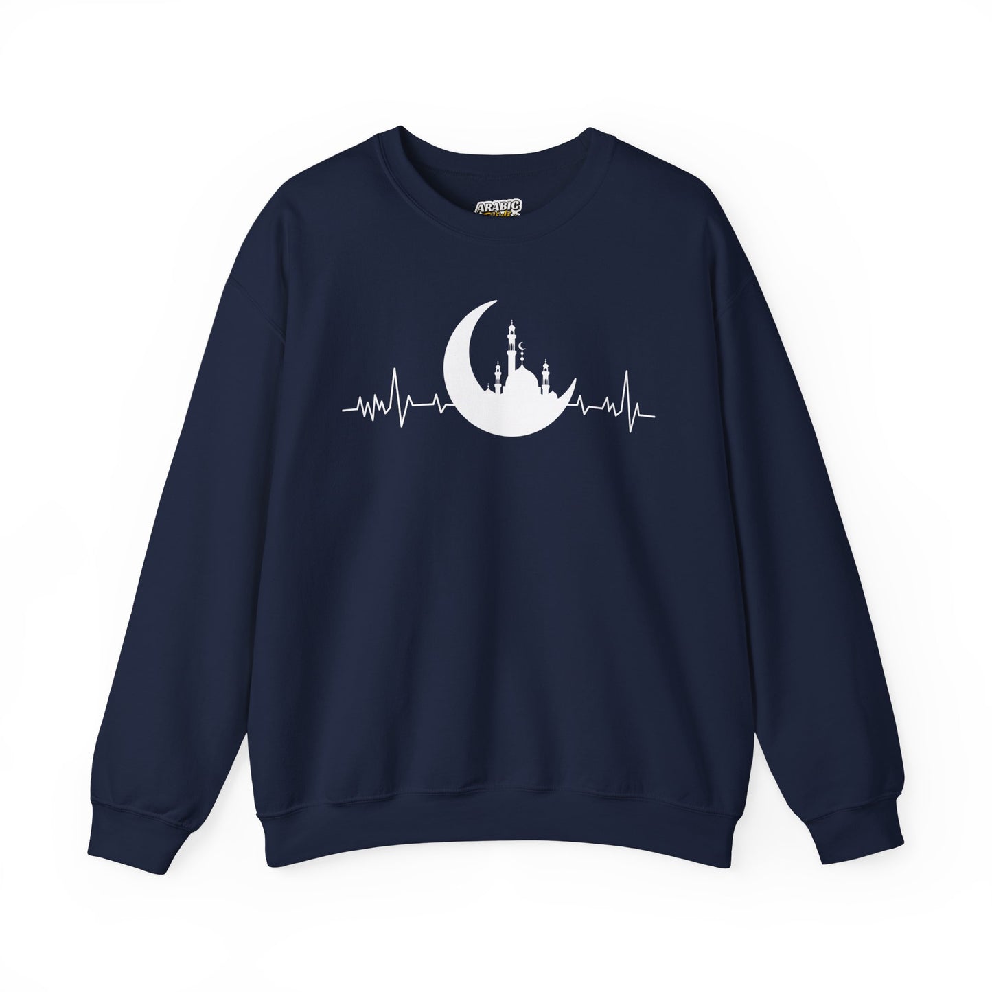 Moonlit Heartbeat Crescent Mosque Graphic Sweatshirt - Cozy Soft Cotton Graphic Unisex Sweatshirt