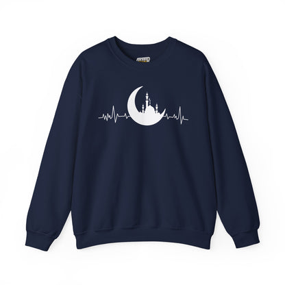 Moonlit Heartbeat Crescent Mosque Graphic Sweatshirt - Cozy Soft Cotton Graphic Unisex Sweatshirt