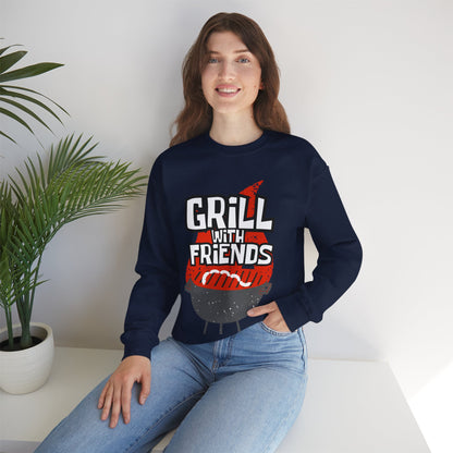 Grill with Friends Typographic Sweatshirt - Cozy Soft Cotton Unisex Sausage Graphic Sweatshirt