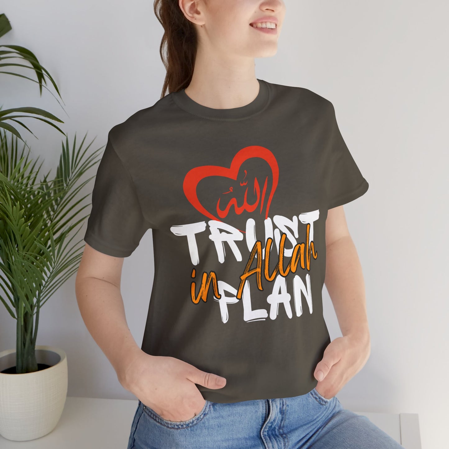 Trust in Allah's Plan Typographic Tee T-Shirt - Tawakkul Cozy Soft Cotton Unisex Tee