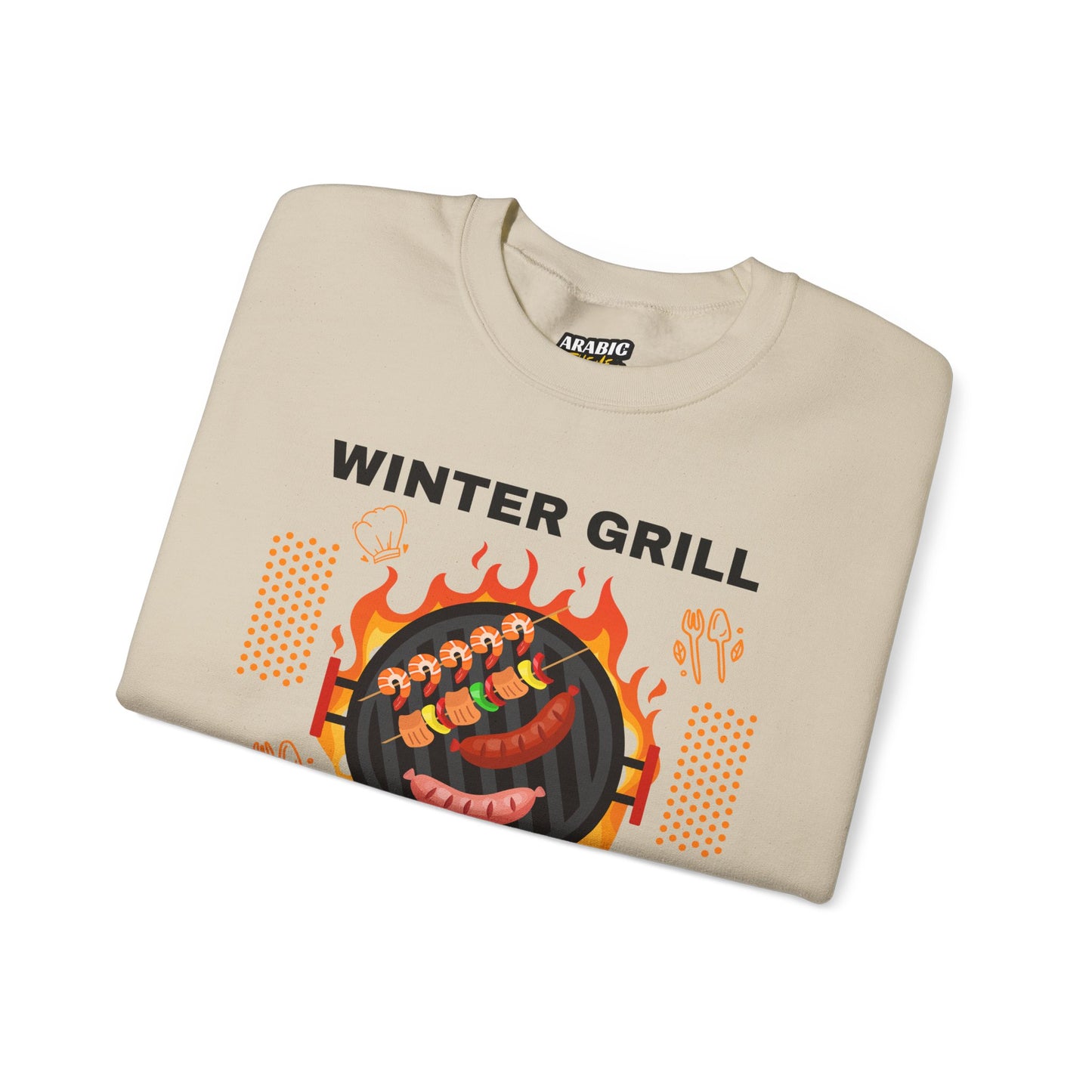 Winter Grill Typographic Sweatshirt - Cozy Soft Cotton Unisex Sausage Graphic Sweatshirt