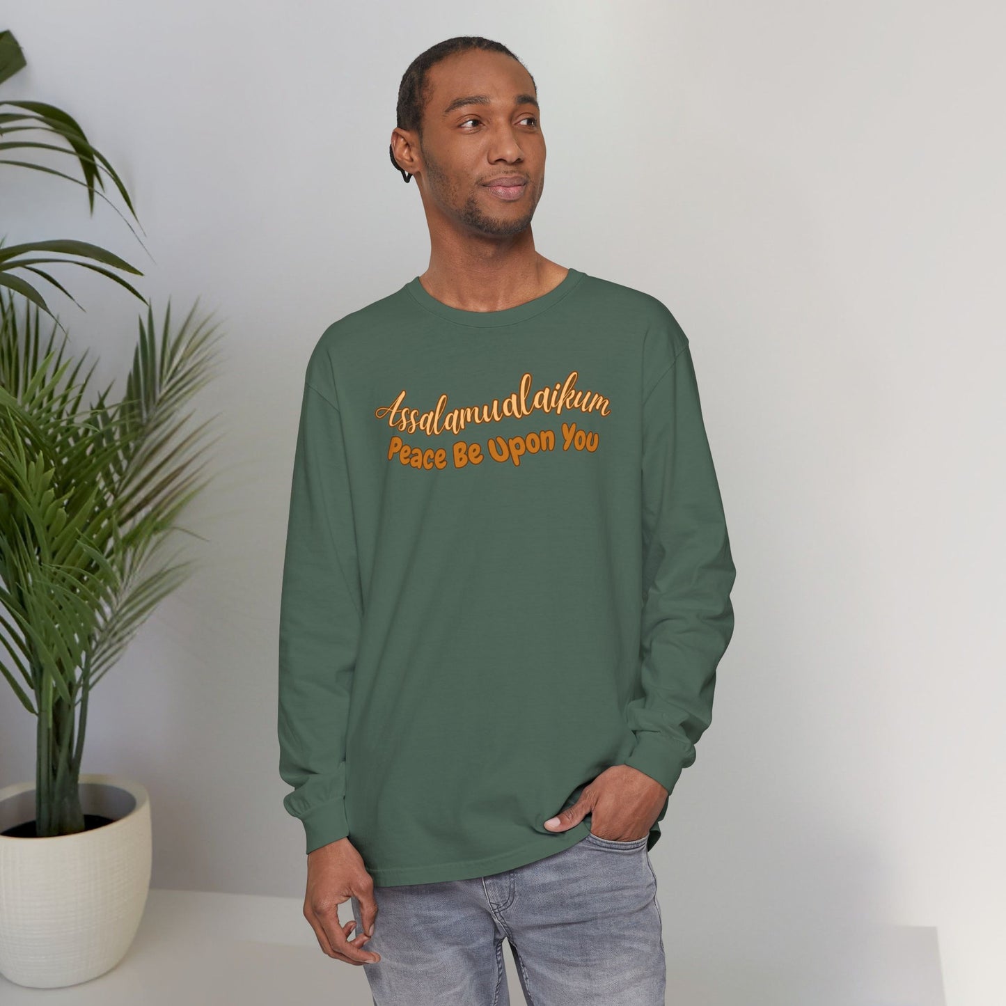 Assalamualaikum Peace Be Upon You Graphic Long-Sleeve Tee T-Shirt - Cozy Salam Typography Unisex Long-Sleeve Tee