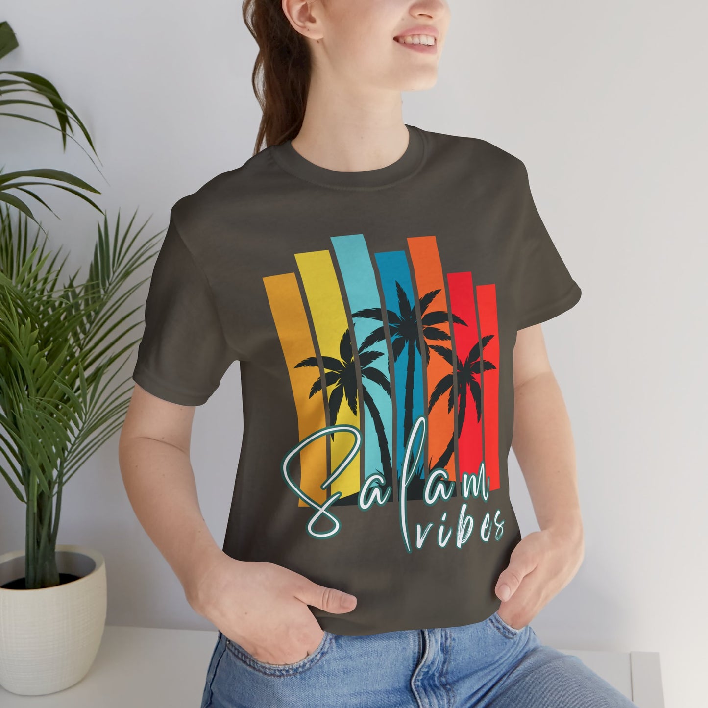 Salam Vibes Palm Tree Graphic Tee T-Shirt - Cozy Soft Cotton Graphic Unisex Tee