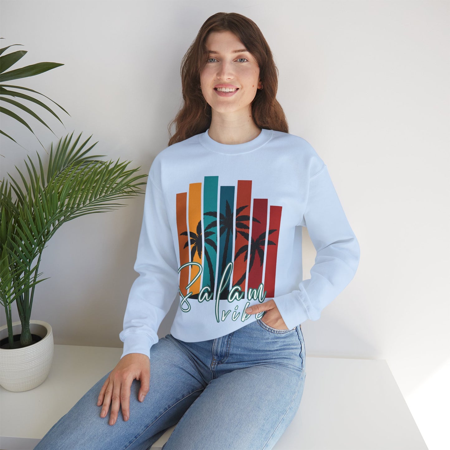 Salam Vibes Palm Tree Graphic Sweatshirt - Cozy Soft Cotton Graphic Unisex Sweatshirt