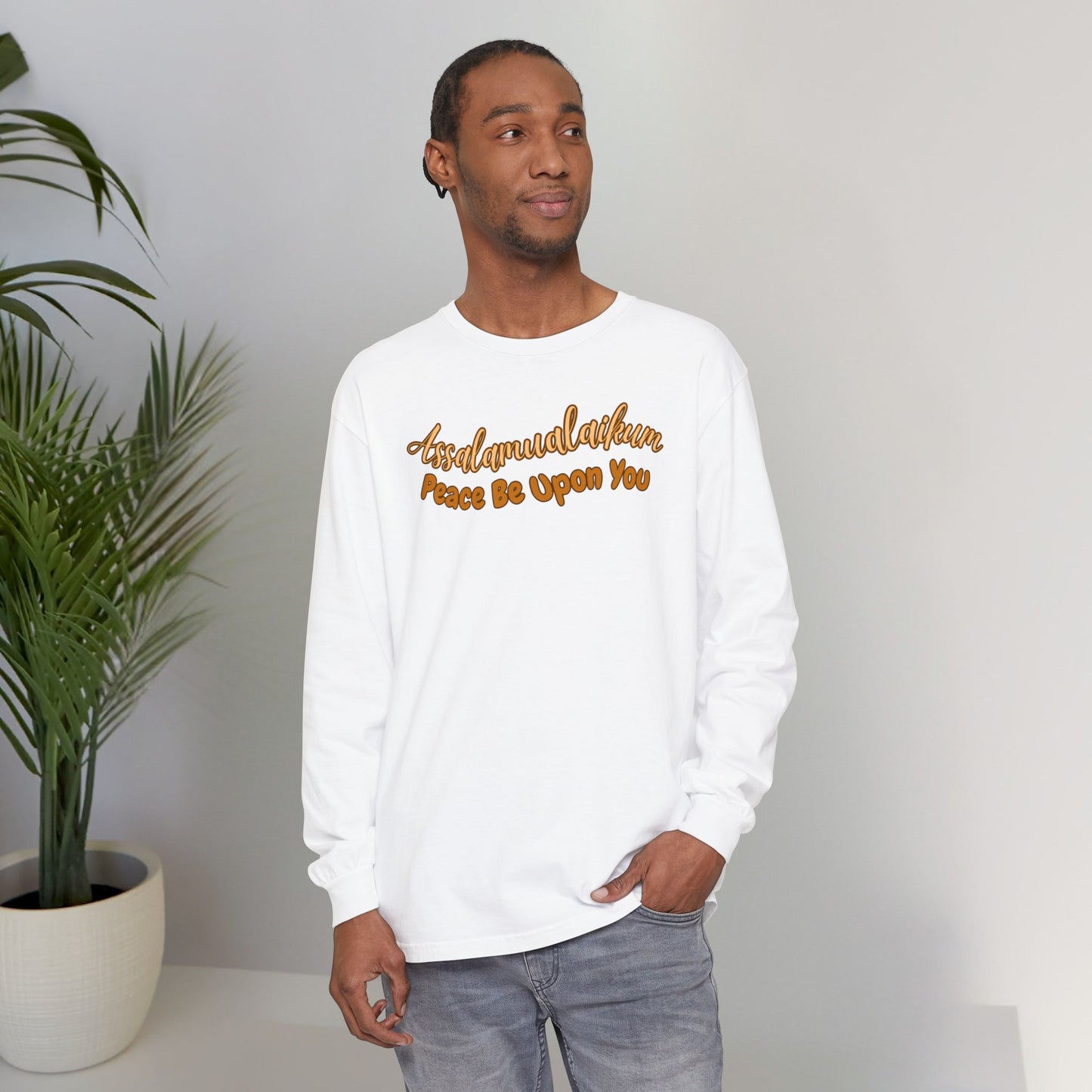 Assalamualaikum Peace Be Upon You Graphic Long-Sleeve Tee T-Shirt - Cozy Salam Typography Unisex Long-Sleeve Tee