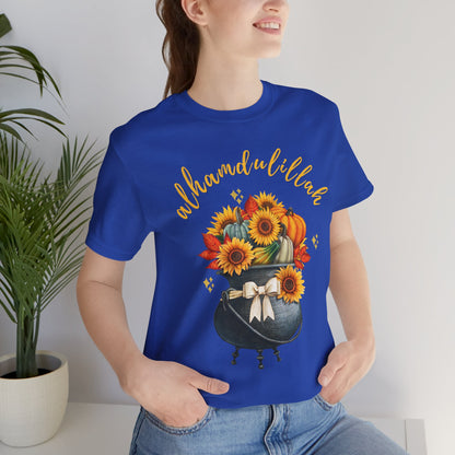 Alhamdulillah Classic Pot Floral Gratitude Graphic Tee T-Shirt - Alhamdulillah Typography Islamic Unisex Tee
