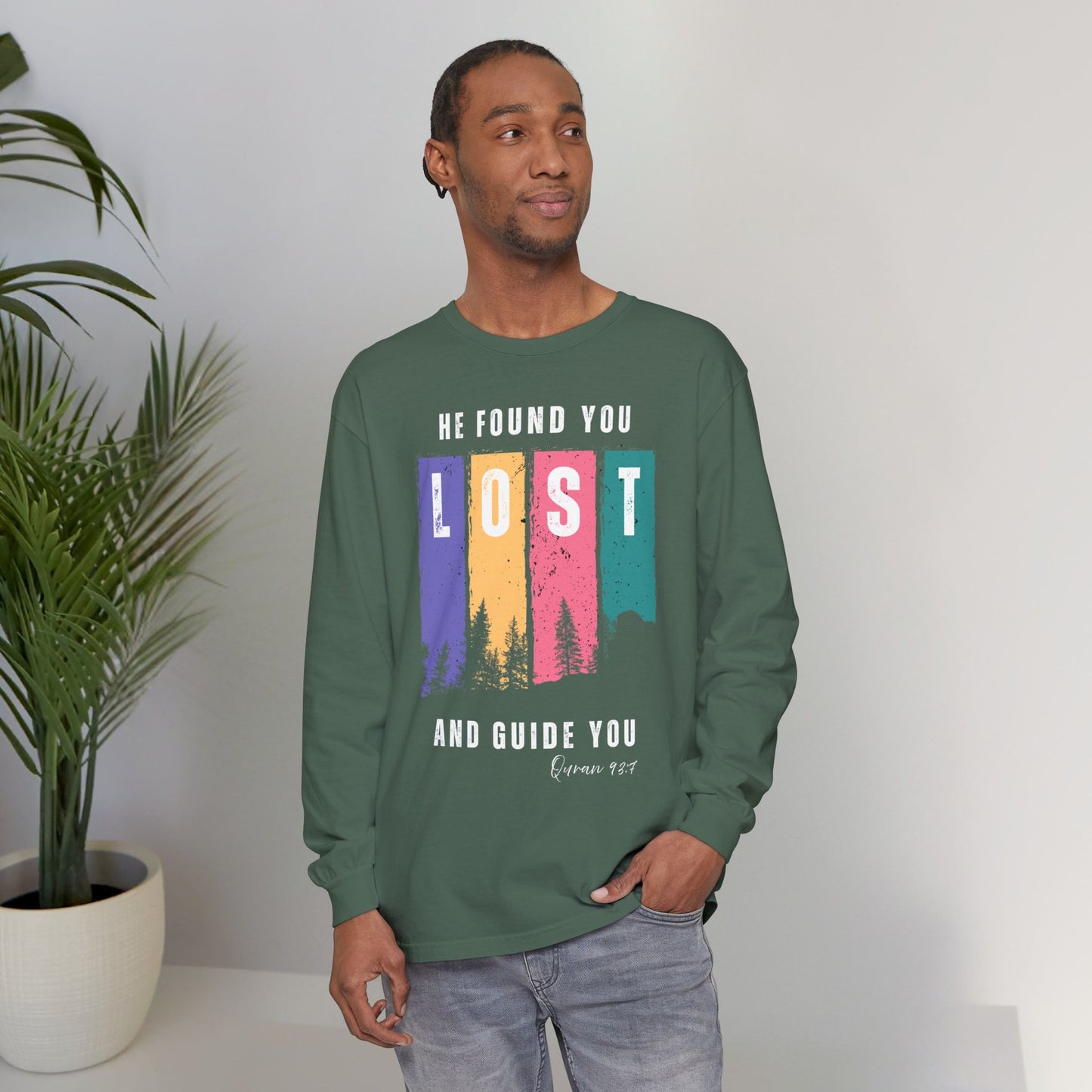 He Found You lost And Guide You Graphic Long-Sleeve Tee T-Shirt - He Found You lost And Guide You Typography Islamic Unisex Long-Sleeve Tee