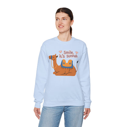 Smile Its Sunnah Typographic Sweatshirt - Cute Camel Smiling Cozy Soft Cotton Unisex Sweatshirt