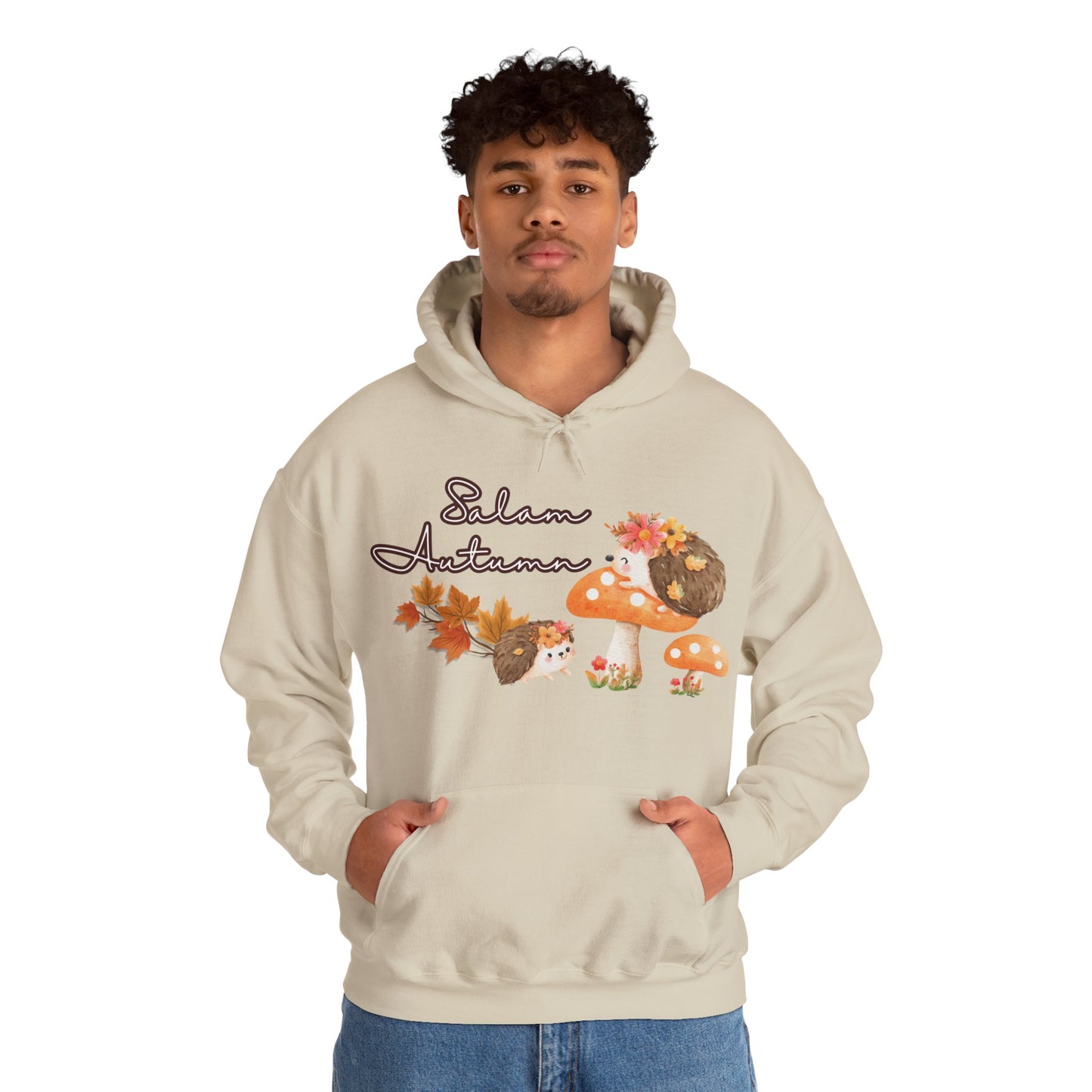 Salam Autumn Cute Hedgehog Mushroom Graphic Hoodie - Cozy Autumn Cute Hedgehog Mushroom Graphic Unisex Hoodie