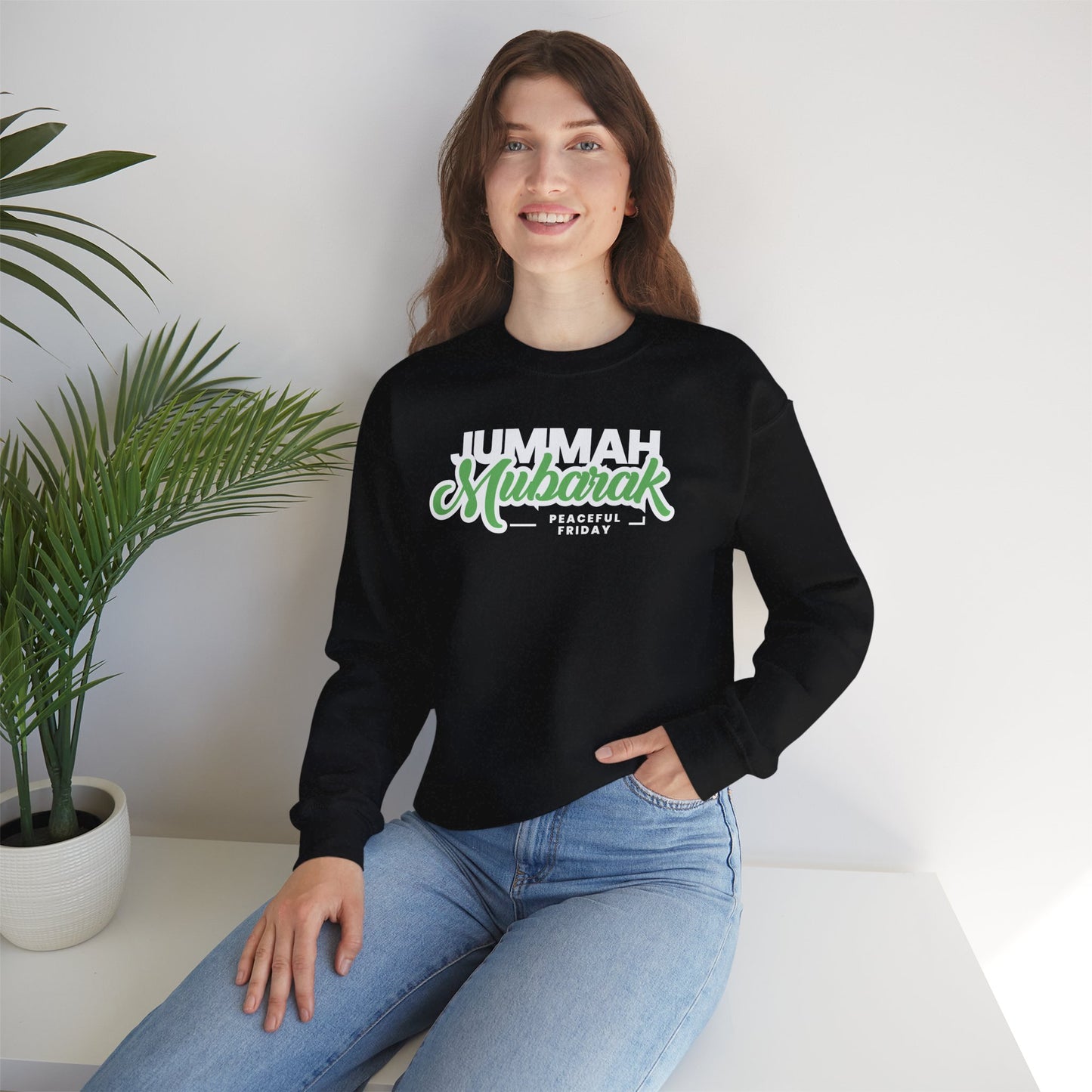Jummah Mubarak Graphic Sweatshirt - Peaceful Friday Typography Islamic Unisex Sweatshirt