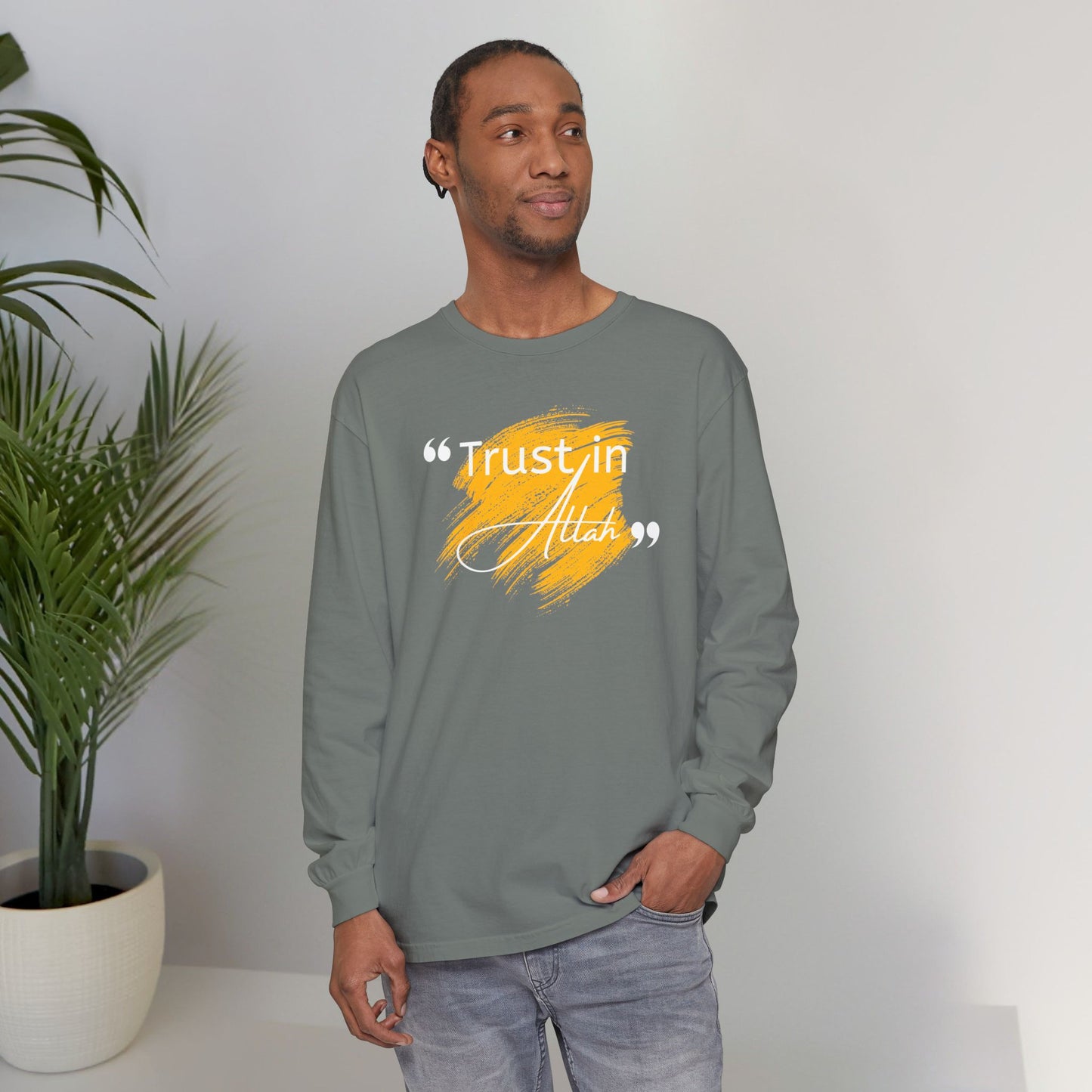 Trust in Allah Graphic Tee Long-Sleeve T-Shirt - Trust in Allah Typography Islamic Unisex Long-Sleeve Tee