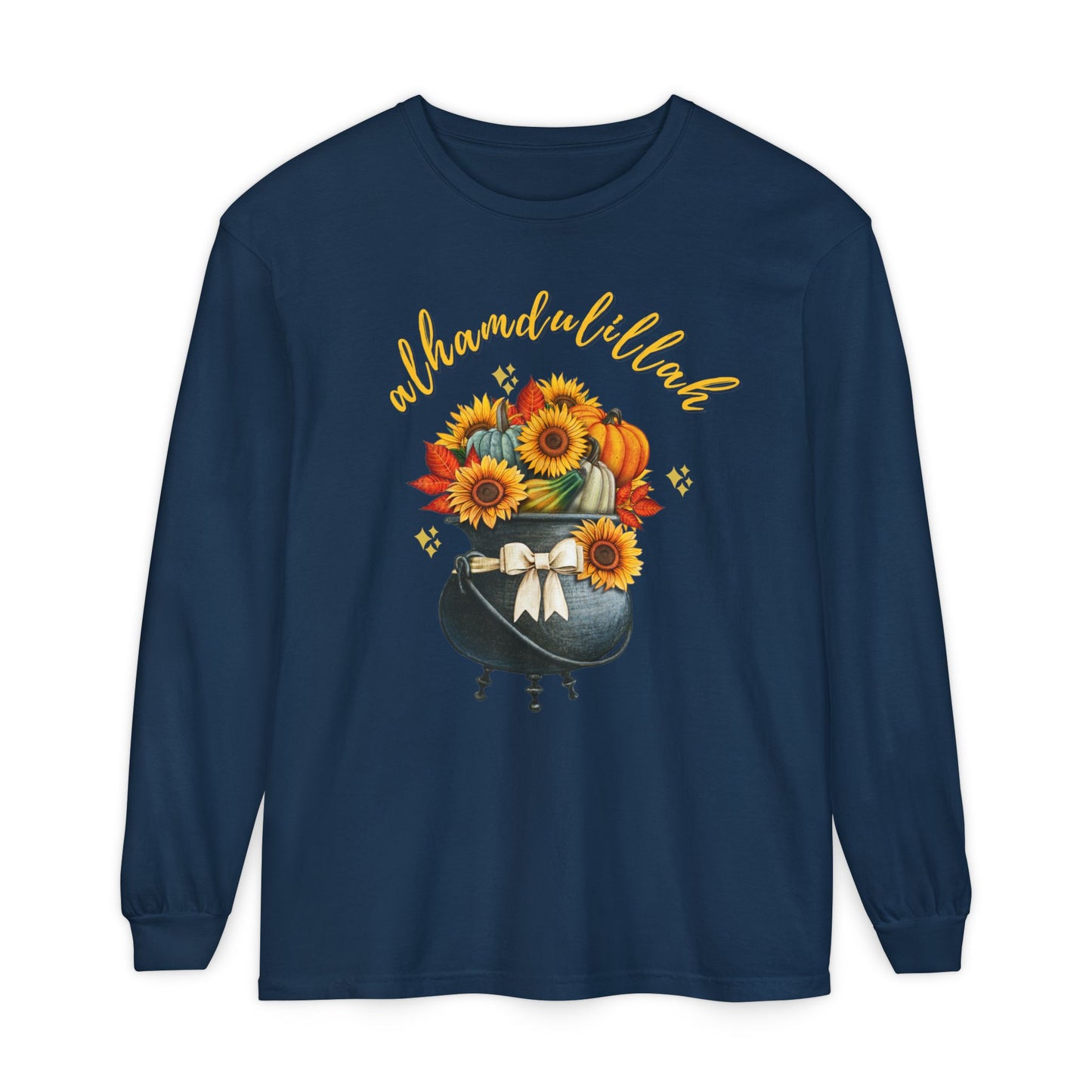 Alhamdulillah Classic Pot Floral Gratitude Graphic Long-Sleeve T-Shirt - Alhamdulillah Typography Islamic Unisex Tee