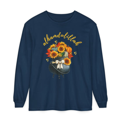Alhamdulillah Classic Pot Floral Gratitude Graphic Long-Sleeve T-Shirt - Alhamdulillah Typography Islamic Unisex Tee
