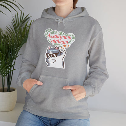 Assalamualaikum Typographic Hoodie - Cat Sunglasses Graphic Cozy Soft Cotton Unisex Hoodie