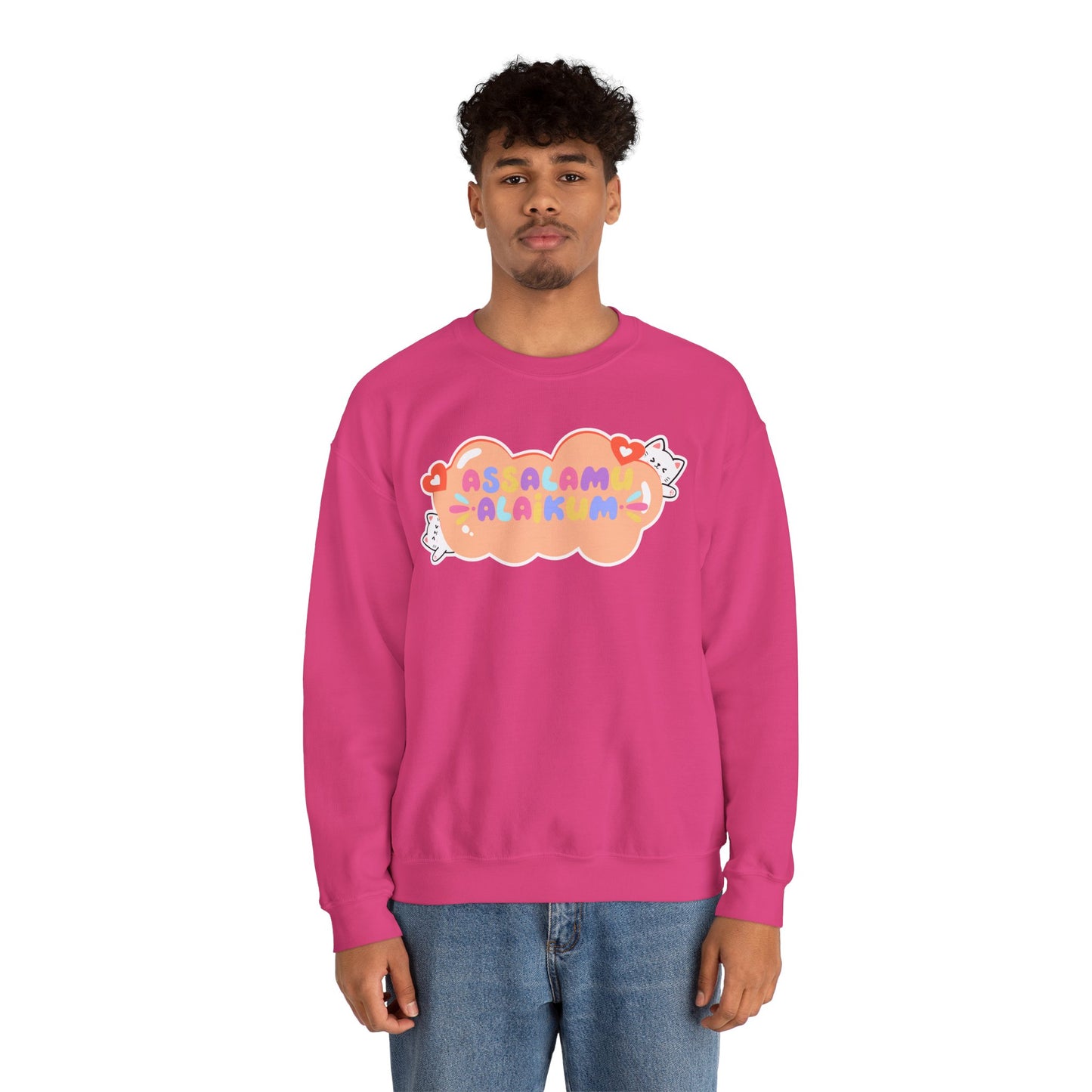 Assalamualaikum Typographic Sweatshirt - Cute Cat Lover Graphic Cozy Soft Cotton Unisex Sweatshirt