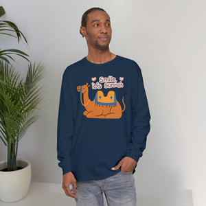 Smile Its Sunnah Typographic Long Sleeve Tee T-Shirt - Cute Camel Smiling Cozy Soft Cotton Unisex Long Sleeve Tee