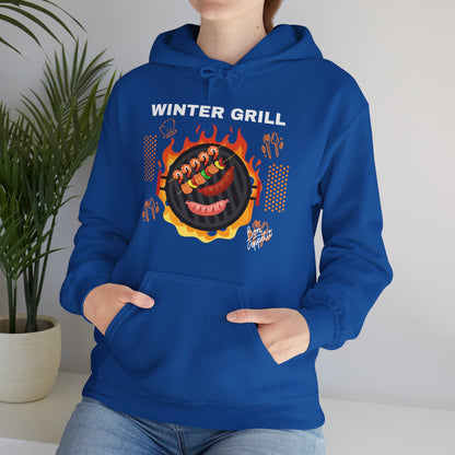 Winter Grill Typographic Hoodie - Cozy Soft Cotton Unisex Sausage Graphic Hoodie