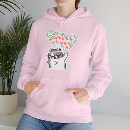 Assalamualaikum Typographic Hoodie - Cat Sunglasses Graphic Cozy Soft Cotton Unisex Hoodie